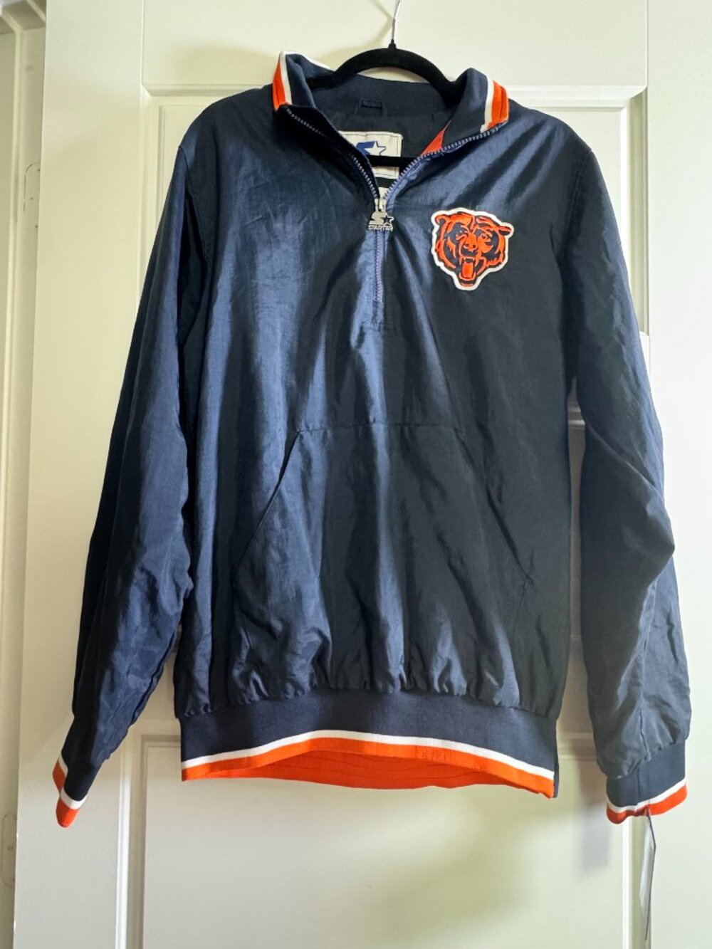 Starter Chicago Bears NFL Navy Orange Quarter Zip Pullover Jacket S NWT